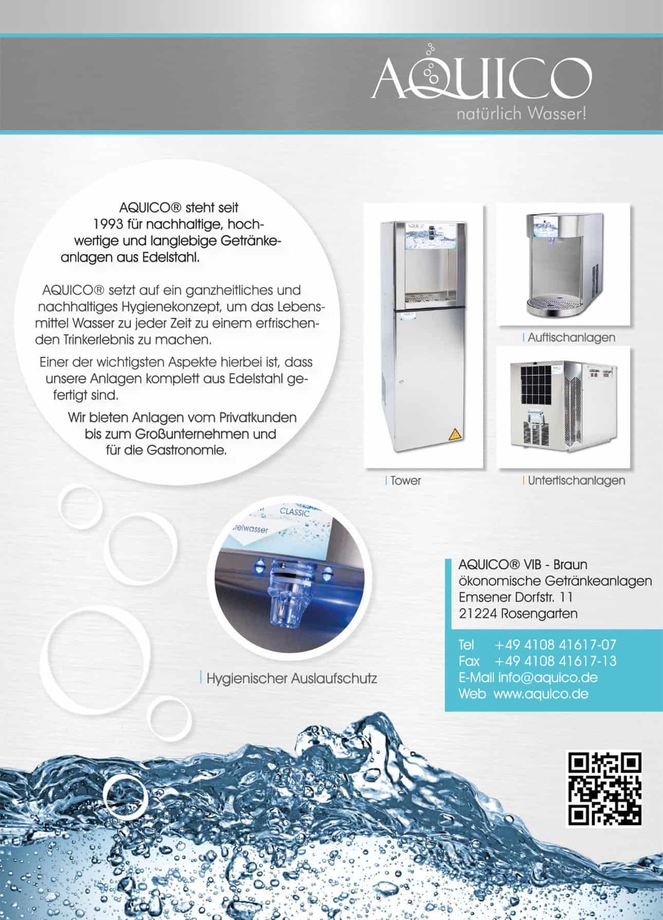 Ein Garant für gutes Wasser. Getränkeanlagen wie Tafelwasseranlagen, Tafelwasserautomaten und Wasserspender von Aquico VIB - Braun 